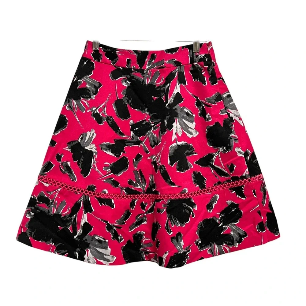 Isaac Mizrahi IMNYC Top Skirt Set Womens S/4 Pink Black Floral Garden Party Bold